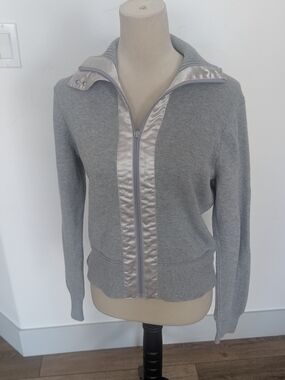 Armani Exchange Light Gray Zip-Front Knit Cardigan